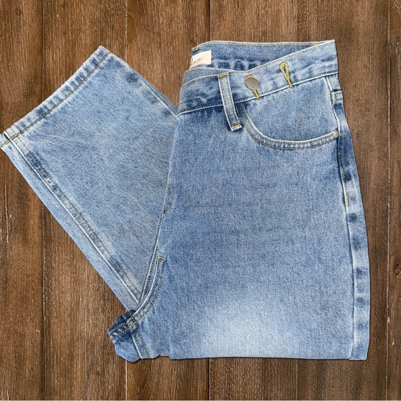 Elan High Rise Jeans Tapered S 24 25 Crossover Waist 90s Ankle Straight Leg Crop - Picture 2 of 11